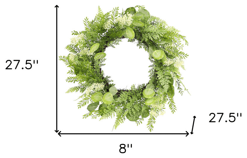 28" Green and White Artificial Fern Wreath