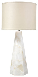 Borealis Hexagon Table Lamp, Alabaster With Large Drum Shade, Stone Linen