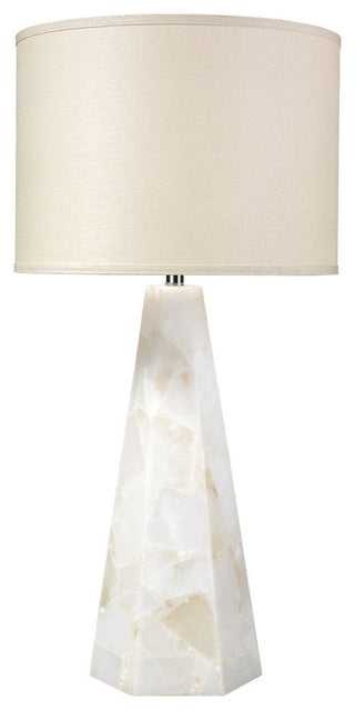 Borealis Hexagon Table Lamp, Alabaster With Large Drum Shade, Stone Linen