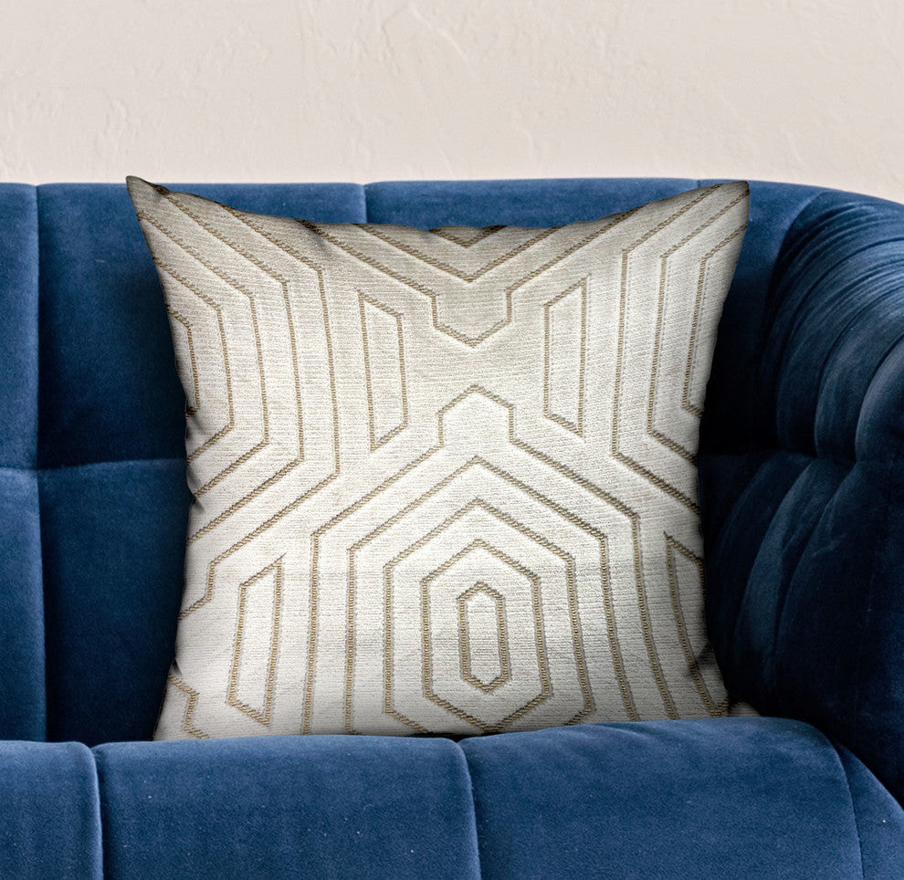 Plutus Pearly Velvet Gray Geometric Luxury Throw Pillow, 24"x24"