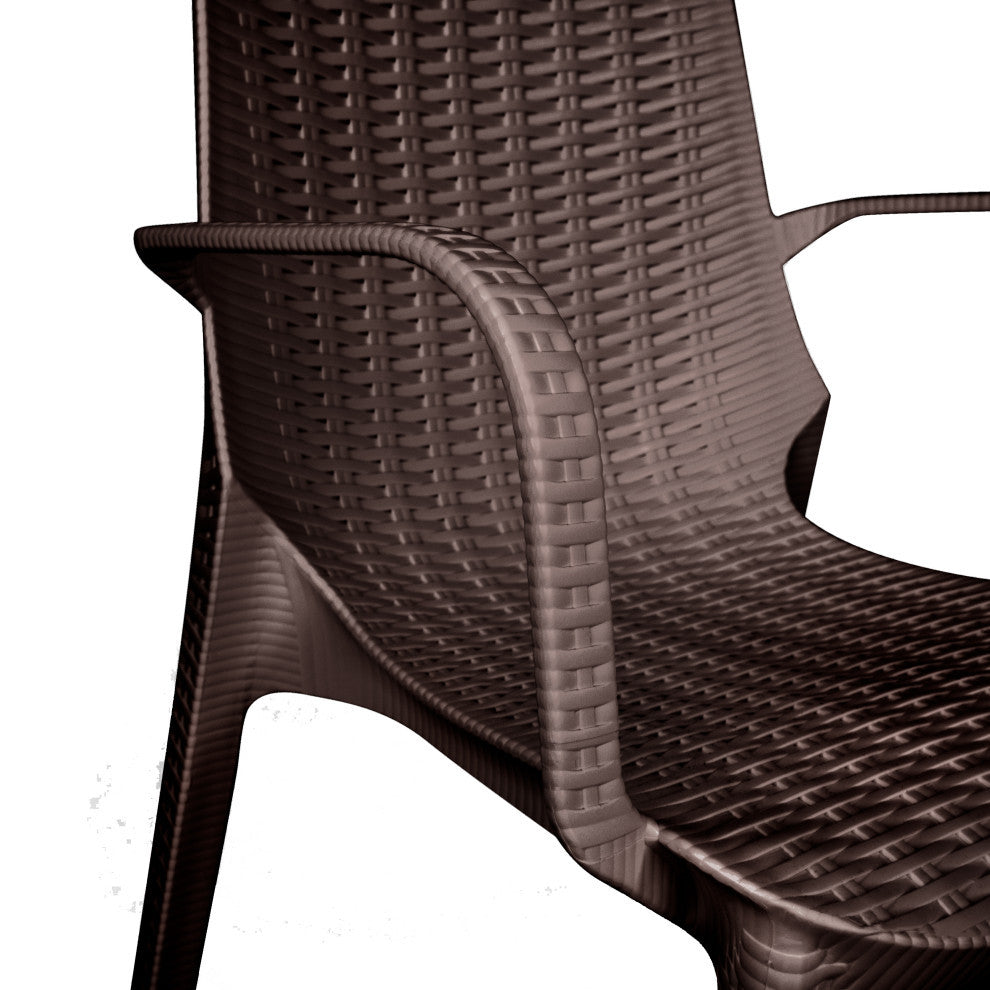 Kent Modern Stackable Outdoor Dining Arm Chair Set of 2, Brown