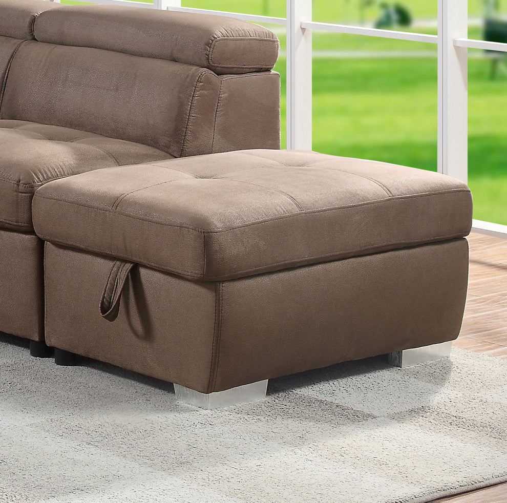 Upholstered Ottman With Storage, Brown Finish