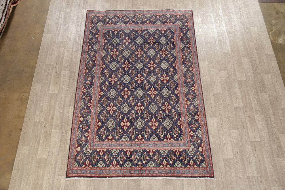 Consigned, All-Over Medallion Hand Knotted Vintage Oriental Area Rug, Blue, 6x10