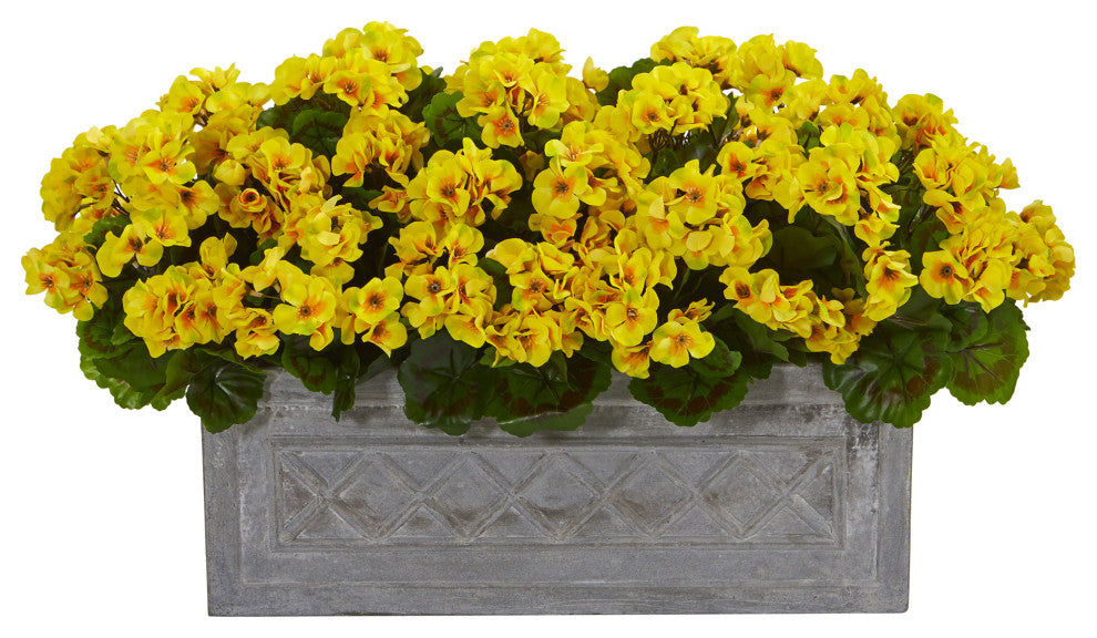 18" Geranium Artificial Plant in Stone Planter UV Resistant, Indoor/Outdoor