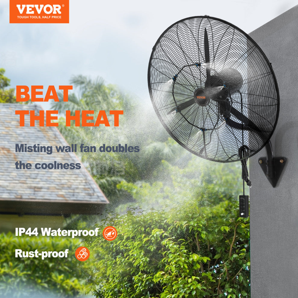 VEVOR Industrial Wall Mount Fan Oscillating Metal Fan 3 Speed, 30"œ Waterproof