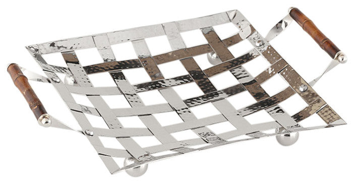 Woven Steel Square Tray With Bamboo
