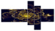 Golden Metallic Fractal Flower, Abstract Print On Canvas, 60"x32", 5 panels