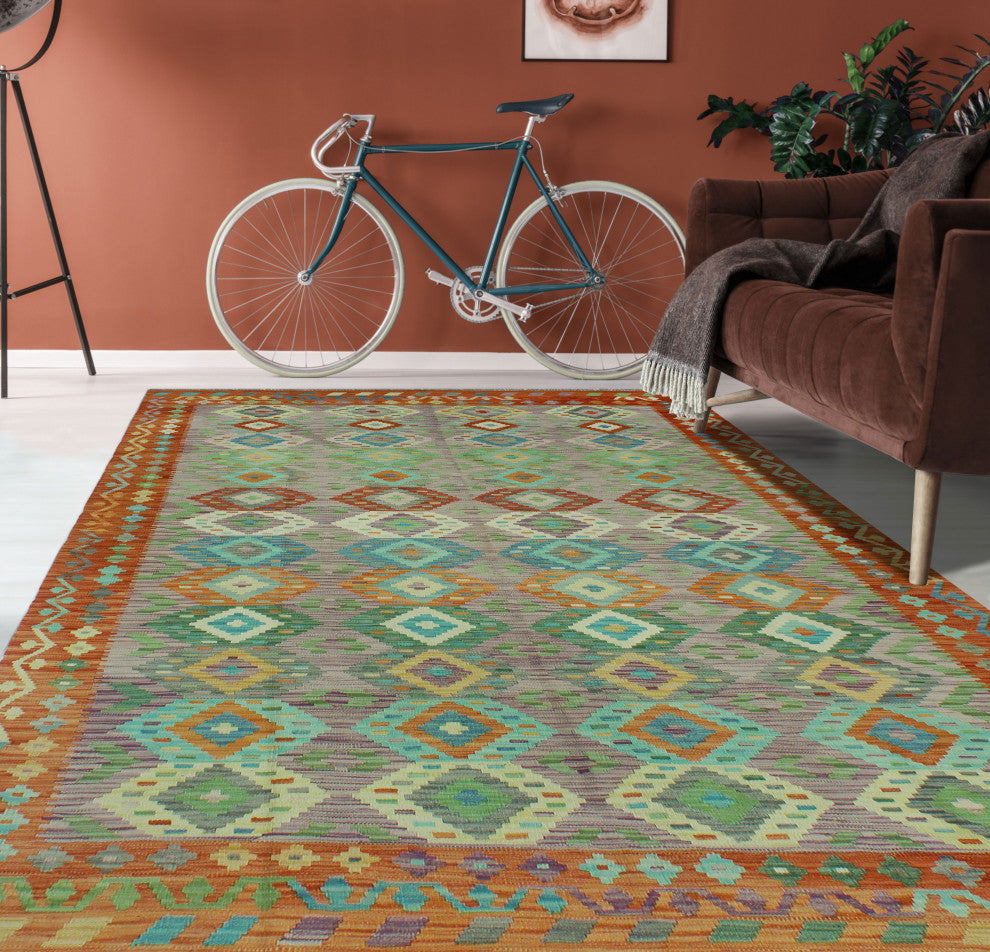 Sun Faded Kilim Cemile Rust/Purple Rug, 6'8x10'0
