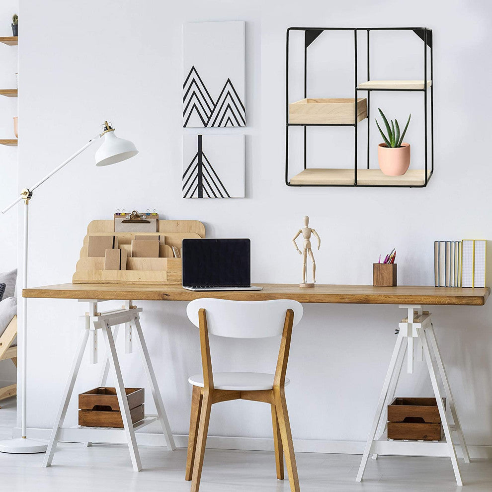 Modernist Industrial Chic Floating Box Shelf Unit, Wall Mounted