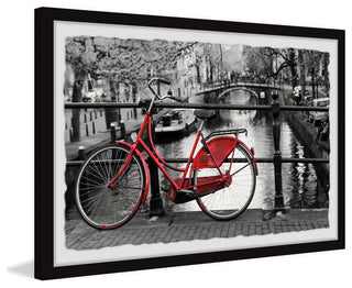 "Red Bicycle on the Bridge" Framed Painting Print, 24x16