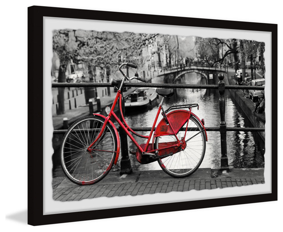 "Red Bicycle on the Bridge" Framed Painting Print, 24x16