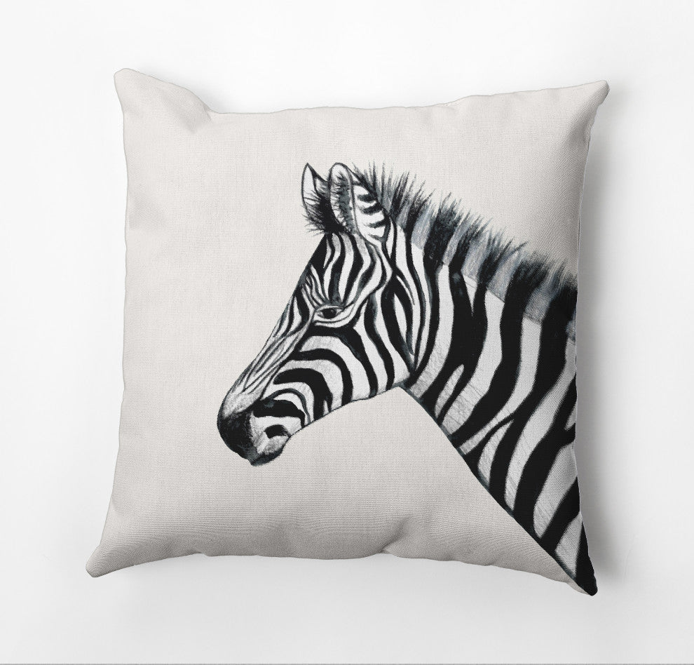 Zebra Outdoor Pillow, Ivory, 18"x18"