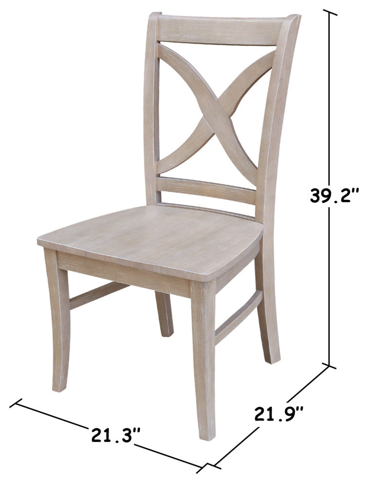 Set of Two Vineyard Curved X Back Chairs, Washed Gray Taupe