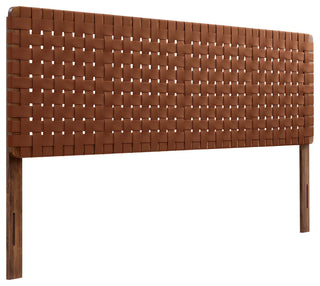 Sparta Weave Vegan Leather King Headboard, Walnut Brown