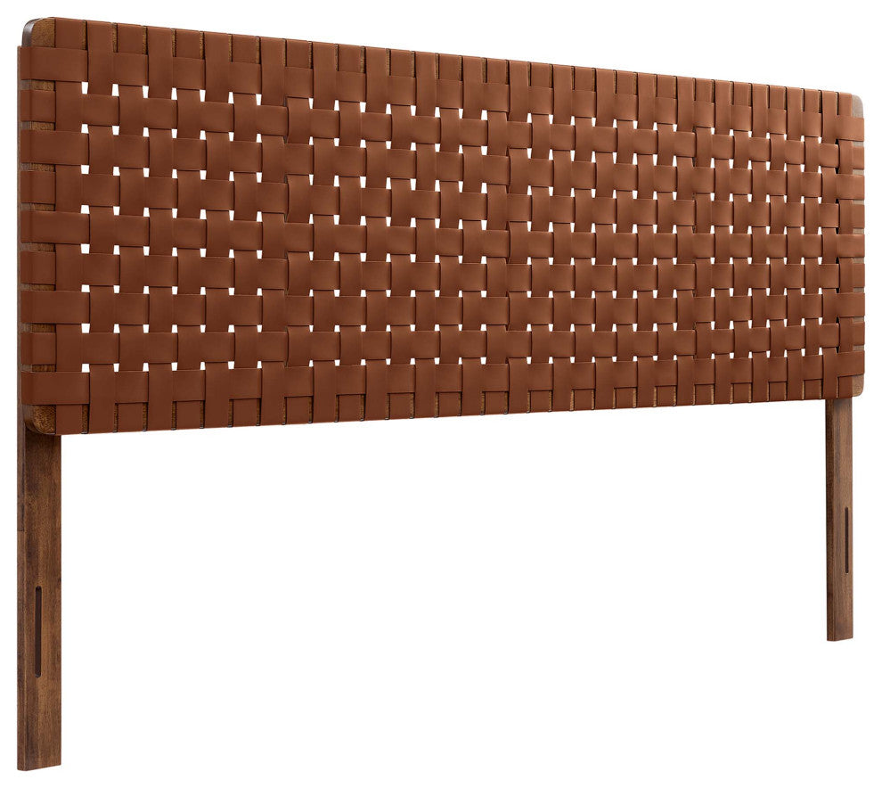 Sparta Weave Vegan Leather King Headboard, Walnut Brown