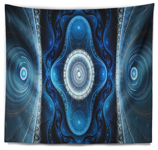 Cabalistic Blue Fractal Design Abstract Wall Tapestry, 39"x32"