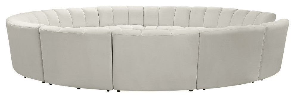 Infinity Channel Tufted Velvet Modular Chair, Cream, 12 Piece