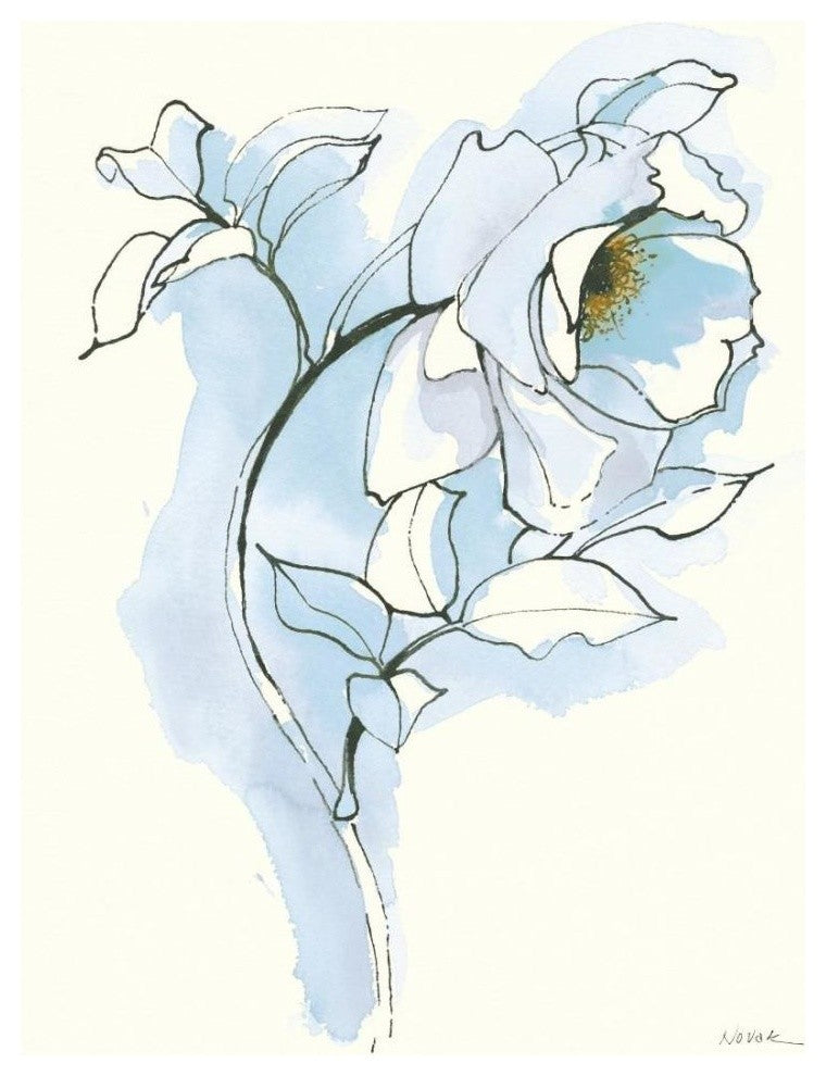 "Carols Roses III Blue" Digital Paper Print by Shirley Novak, 18"x22"