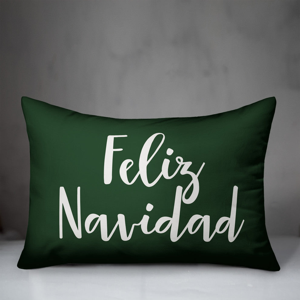 Feliz Navidad, Dark Green 14x20 Lumbar Pillow