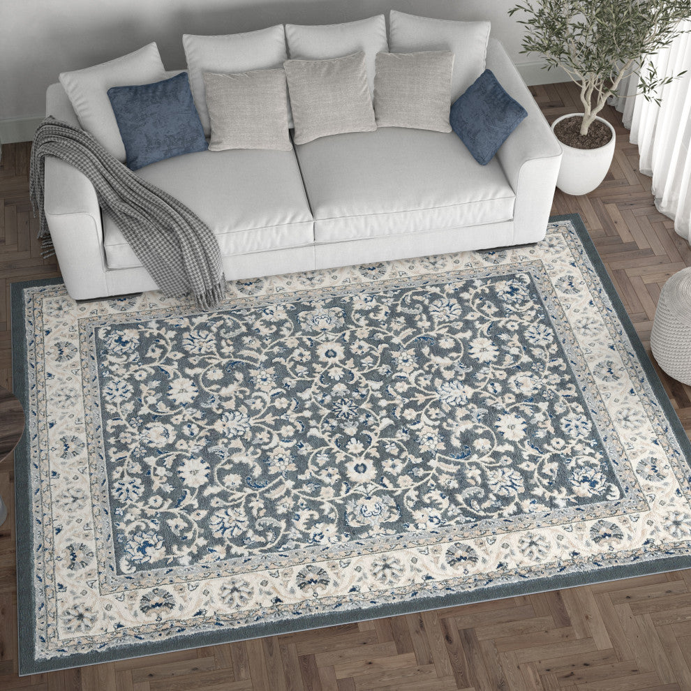 Tessie Traditional Floral Gray Rectangle Area Rug, 5''x7''