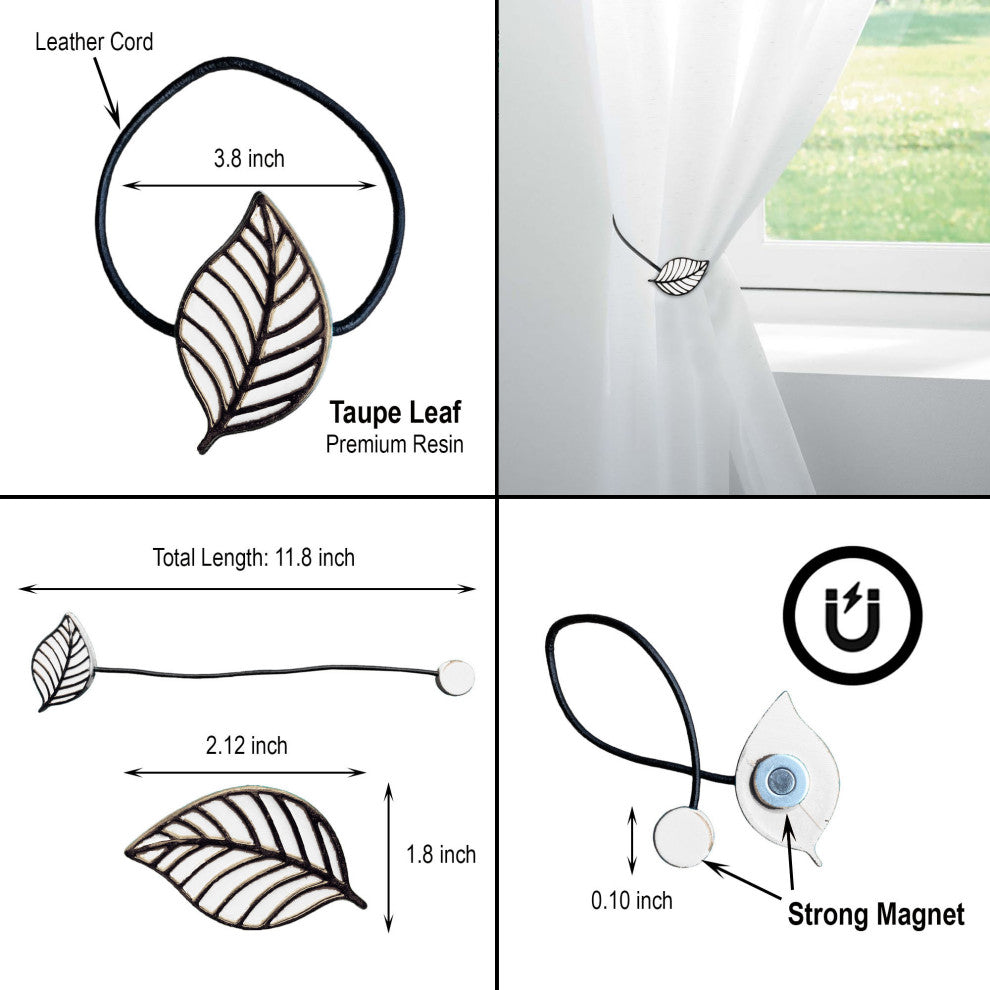Magnetic Curtain Tiebacks "“ Leaf Design in Resin, White, Pack of 1