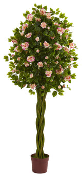 6" Rose Artificial Tree with Woven Trunk