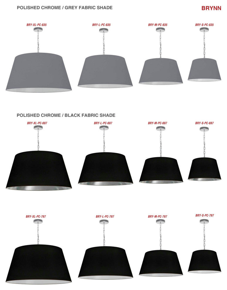 1 Light Brynn Large Pendant, Black/Silver Shade, Polished Chrome
