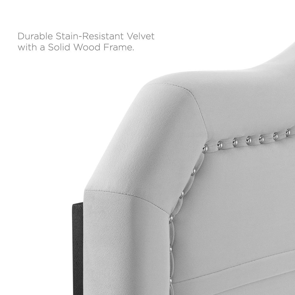 Headboard, King Size, Velvet, Light Gray, Modern Contemporary, Bedroom