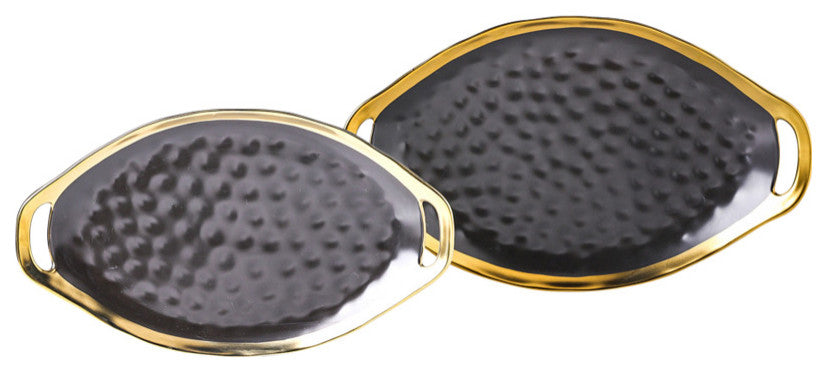 2-Piece Stone Lain Florian Porcelain Serving Plate Set, Black