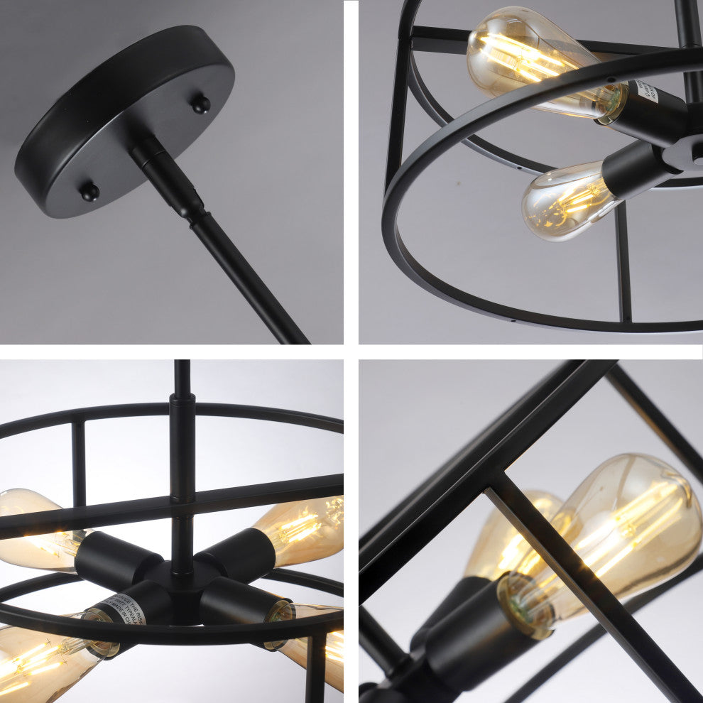 CHLOE Lighting CH6H401BK18-SF4 RYKER Farmhouse 4 Light Black Drum CeilingPendant