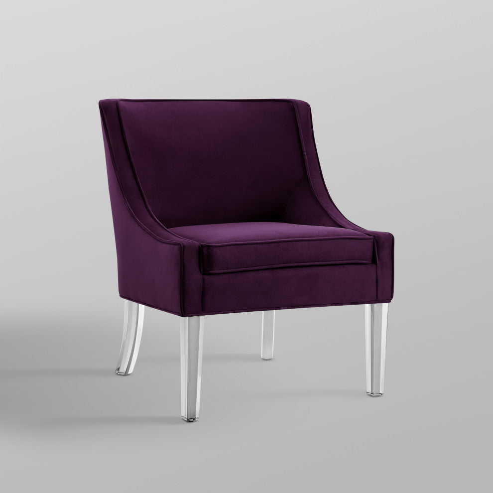 Nicole Miller Marc Velvet Accent Chair With Acrylic Legs, Purple