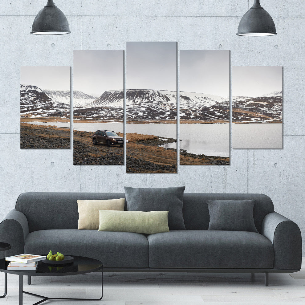 SUV Road Trip Adventure, Landscape Canvas Art Print, 60"x32", 5 Panels