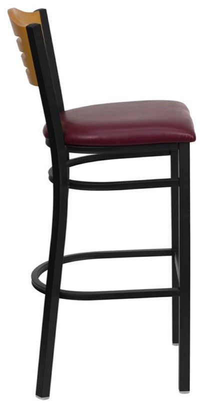 Flash Furniture Hercules 32" Black Slat Back Bar Stool in Burgundy