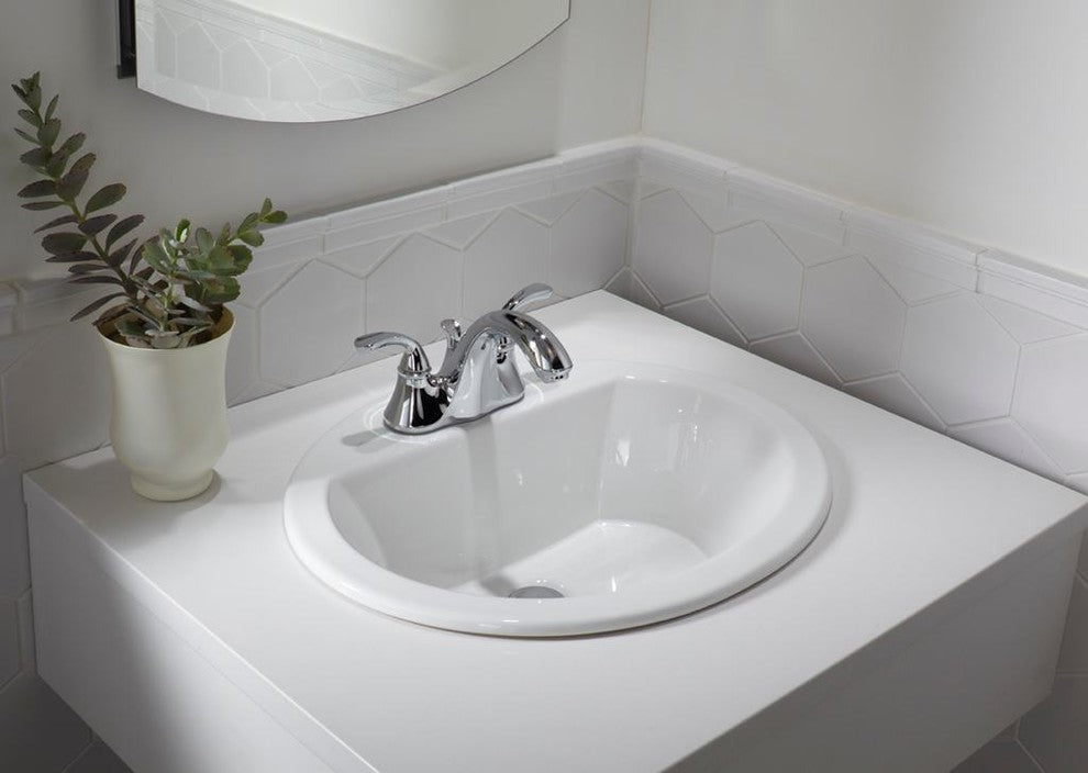 19" Round Topmount Self Rimming Drop In Ceramic Lavatory Vanity Bathroom Sink