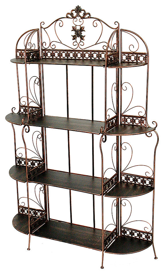 HomeRoots Burnished Copper Medallion 4 Shelf Bakers Rack