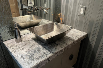 17" Rectangle Wired Rim Vessel Hammered Copper Sink, Nickel