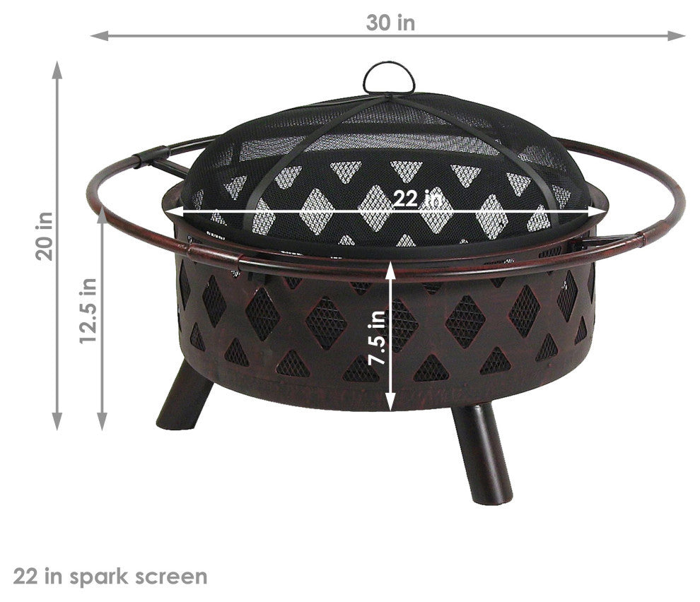 Sunnydaze Bronze Crossweave Wood Burning Fire Pit With Spark Screen, 30"