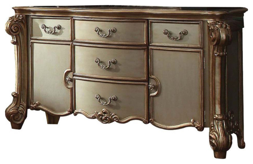 Wooden 5-drawer Dresser, Gold Patina