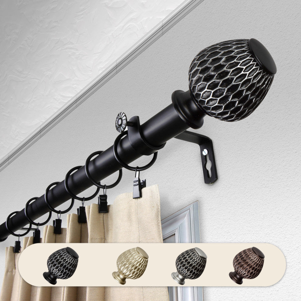 Telmo 1" Curtain Rod, Black, 120-170"