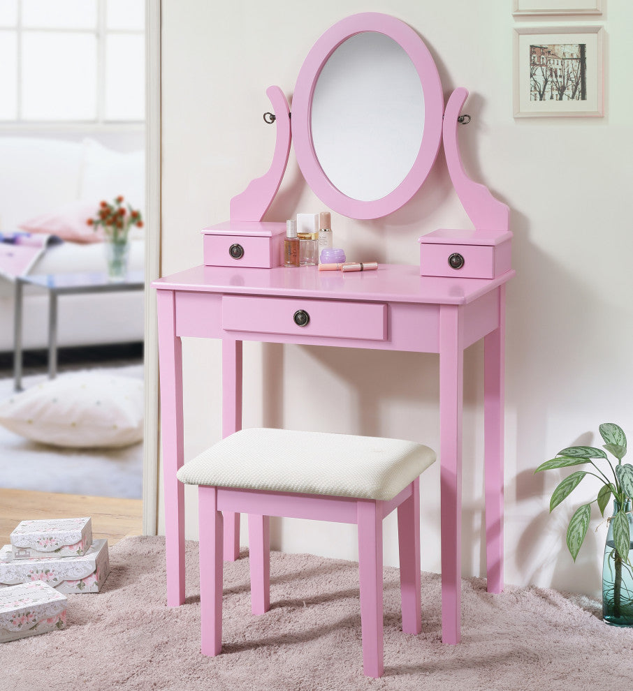 Gewnee Moniys Wood Moniya Makeup Vanity Table And Stool Set, Pink