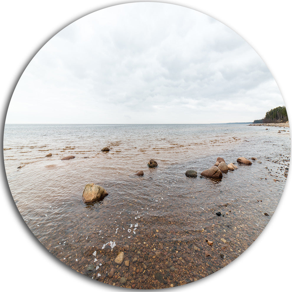 Rocky Autumn Beach, Seashore Photography Round Wall Art, 38"