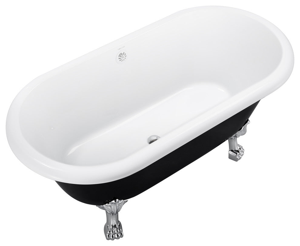 59" Acrylic Roll-Top Clawfoot Non-Whirlpool Bathtub, Black