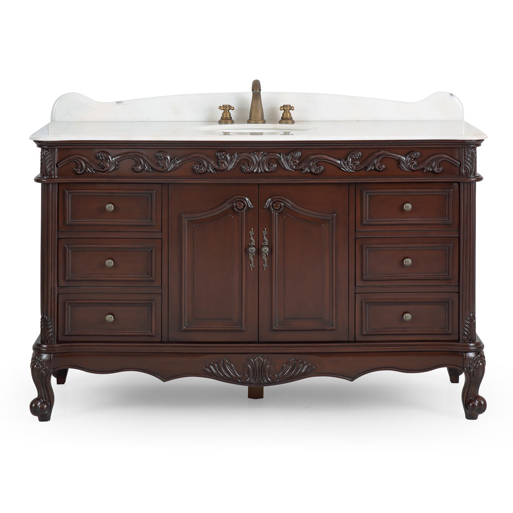 56 inch  Beckham Traditional Brown Bathroom Vanity