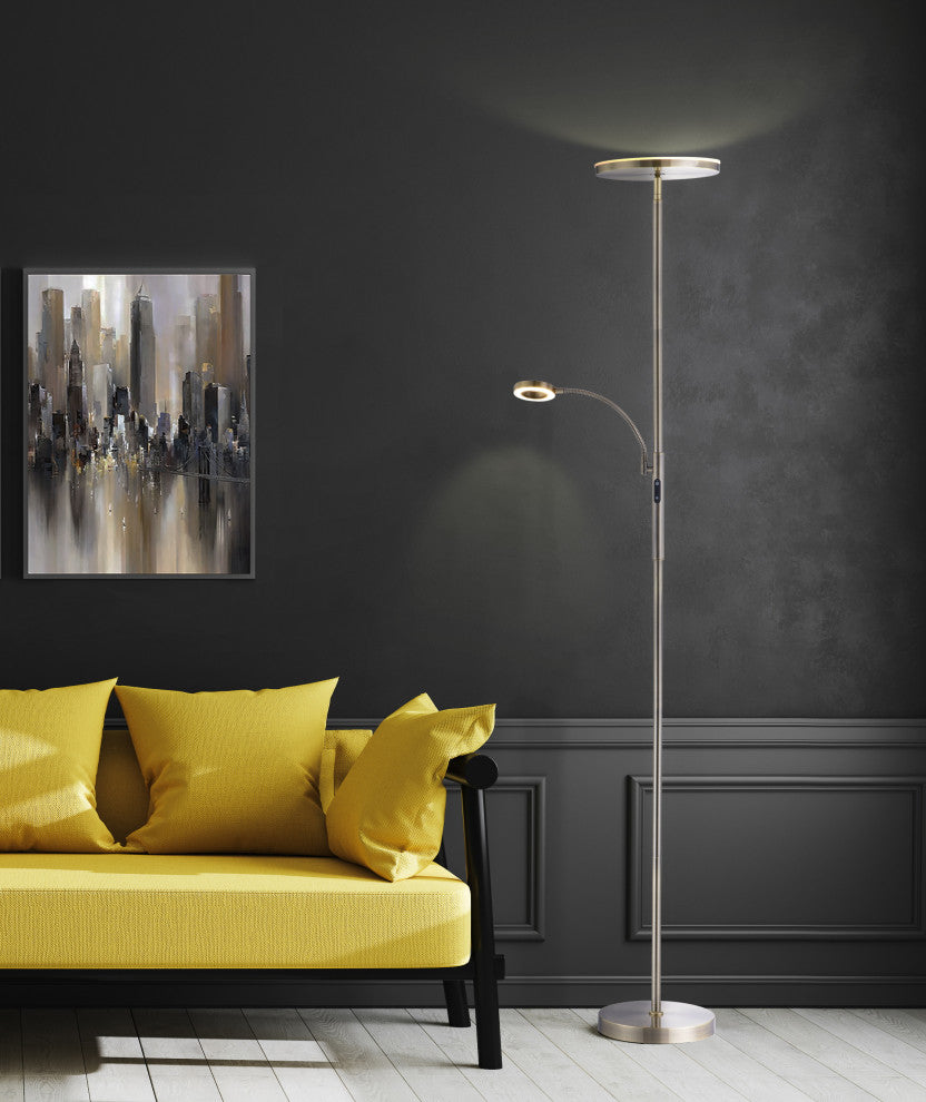 Artiva USA Slim LED Torchiere Floor Lamp, Antique Brass