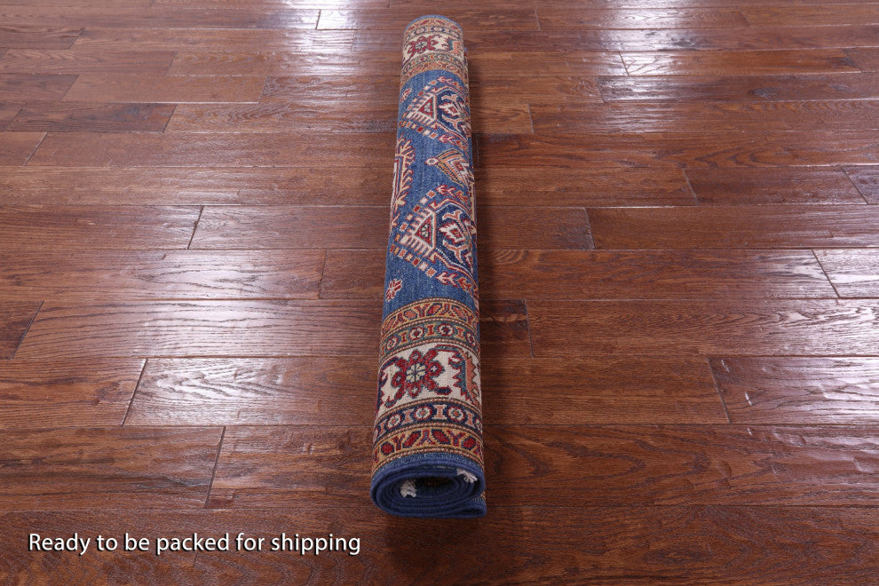 4' 1" X 5' 11" Super Kazak Geometric Handmade Wool Rug Q10265