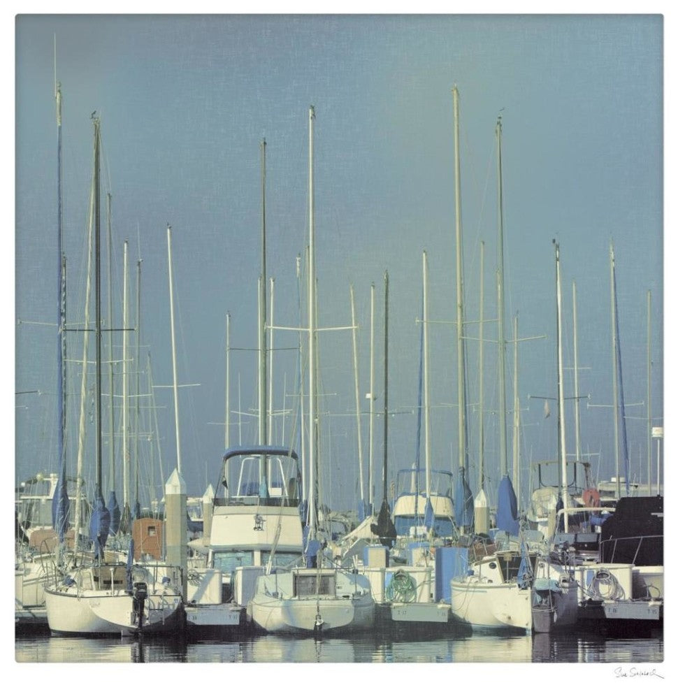 "Harbor Boats Blue Sky" Digital Paper Print by Sue Schlabach, 38"x38"
