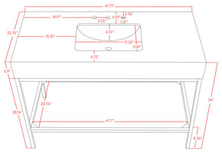 Marmo Bathroom Vanity, White, 48" Wide, Matte Black Finish