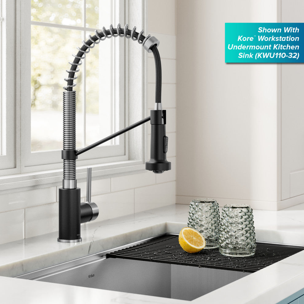 Bolden Commercial Style 2-Function Pull-Down 1-Handle 1-Hole Kitchen Faucet, Spot-Free Stainless Steel/ Matte Black