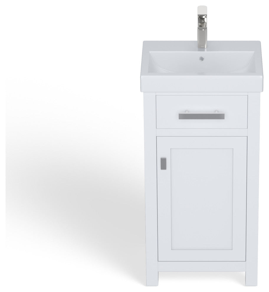 The Haven Bathroom Vanity, White, 18", Single Sink, Freestanding