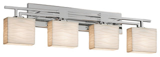 Porcelina Aero 4-Light Bath Bar, Rectangle, Polished Chrome, Waves Shade